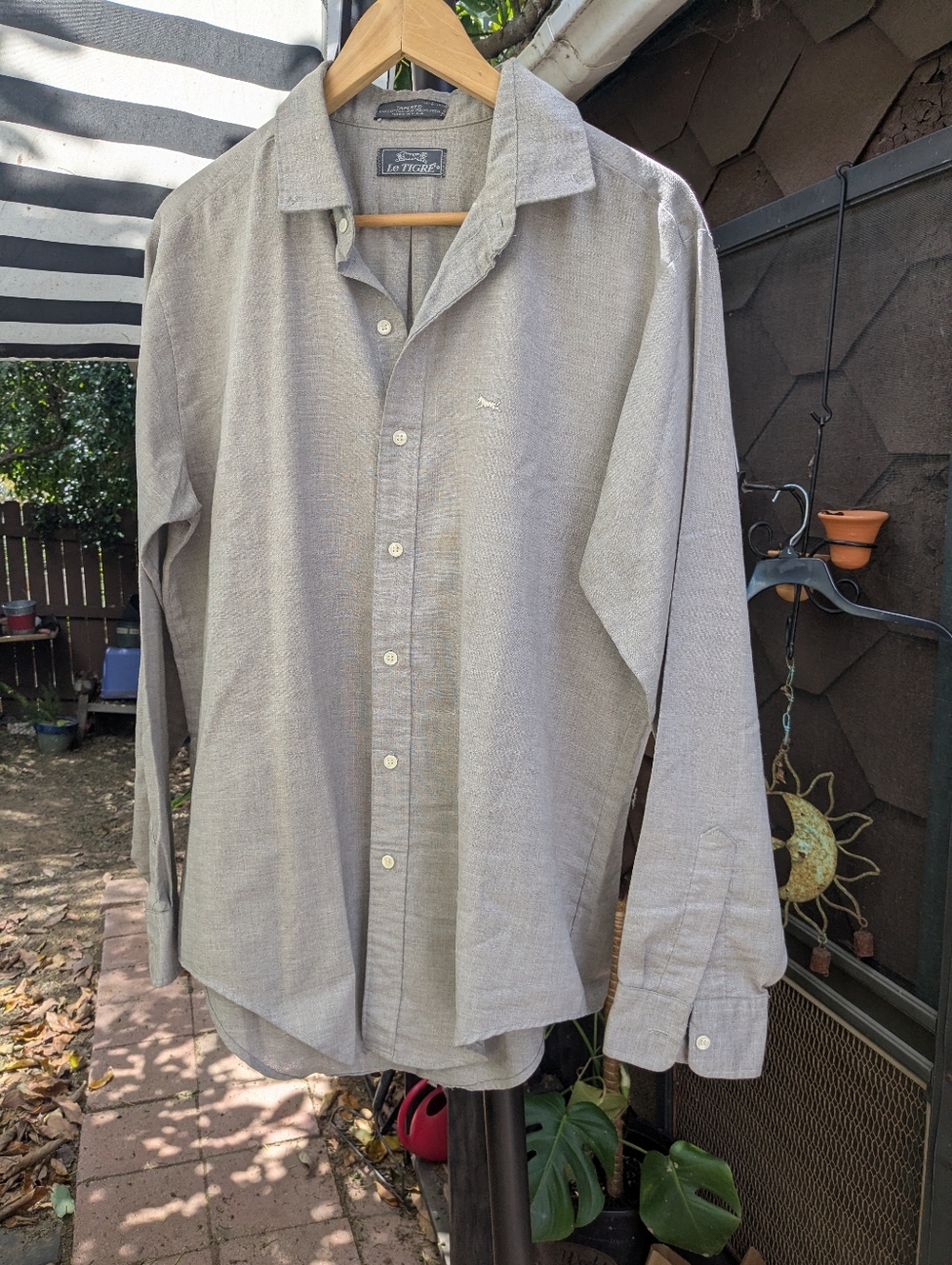 Men's Le Tigre Long-Sleeve Button-Up Shirt - Light Gray, 16 L 16.5